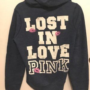 VICTORIA'S SECRET ZIP HOODIE NAVY BLUE LOVE PINK S